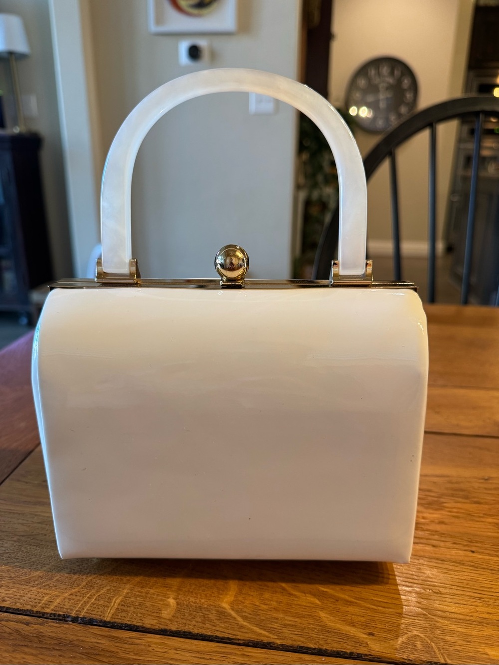 Vintage White Patent Leather Top Handle Clutch Handbag